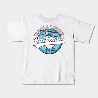 travel explore fabulous Iceland logo Kids T-Shirt